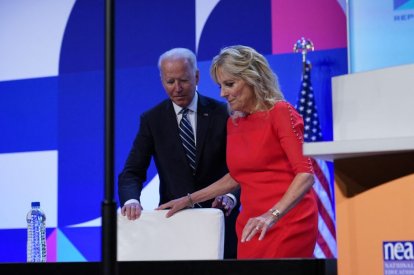 Joe Biden and Jill Biden, during the 2021 National Education Association (NEA) Annual Meeting.